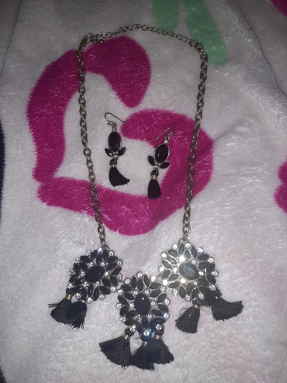 Elegant Black Tassel Statement Necklace & Earring Set